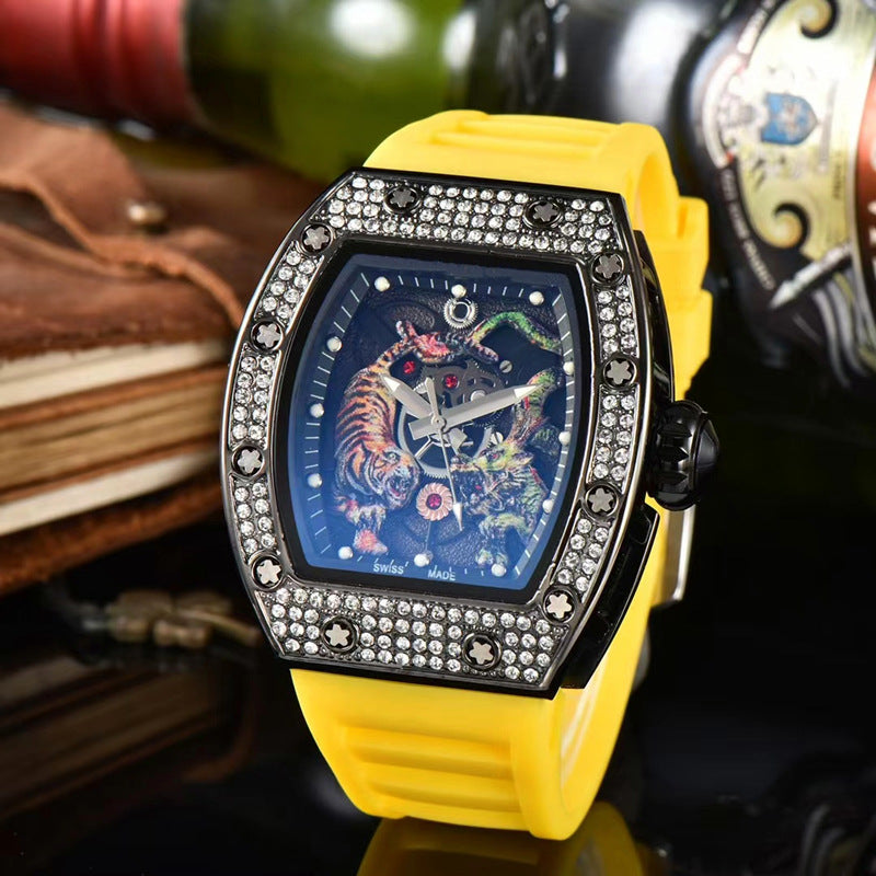 Tonneau-Shaped Water-Resistant Watch with Dragon & Tiger Totems