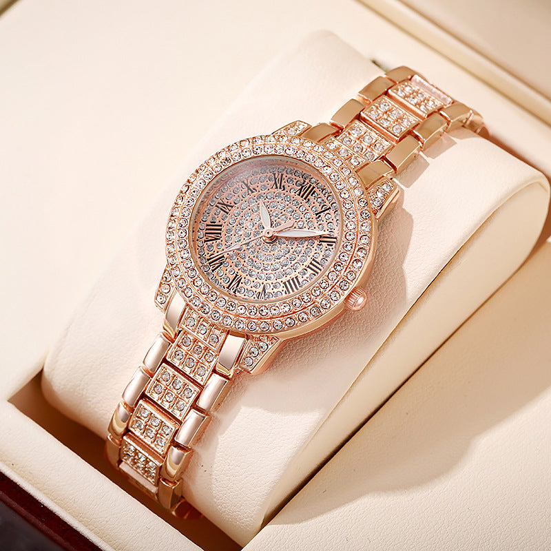 Women's Watch with Roman Numerals and Full Diamond Dial