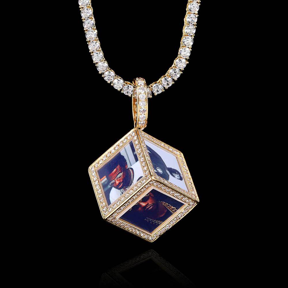 Hip Hop Jewelry Cube Memory Photo Pendant Frame Necklace