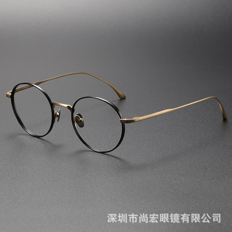 Pure titanium women's retro round handmade glasses frame