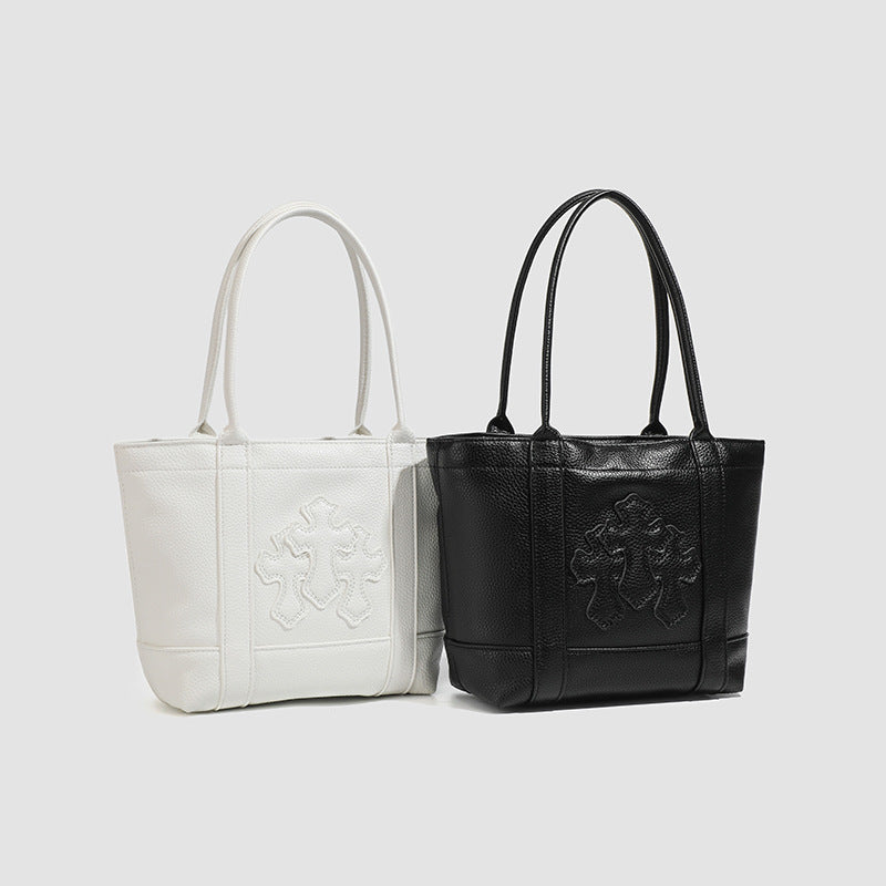 hrome Hearts Cross-Patterned PU Leather Tote Bag