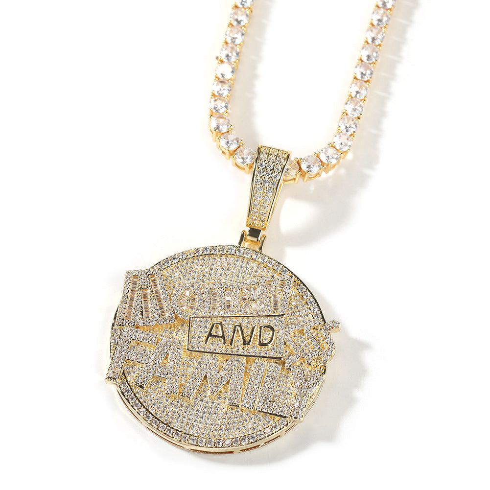 "Money and Family" letter pendant round disc necklace