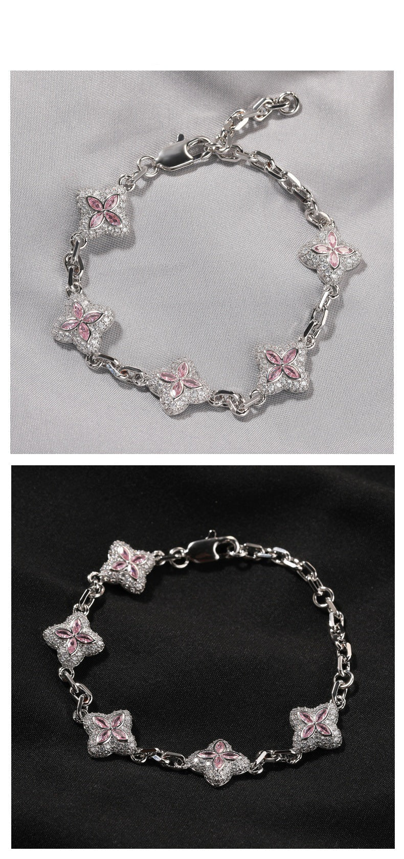 Full-Pavé Lucky Four-Leaf Clover Bracelet Necklace