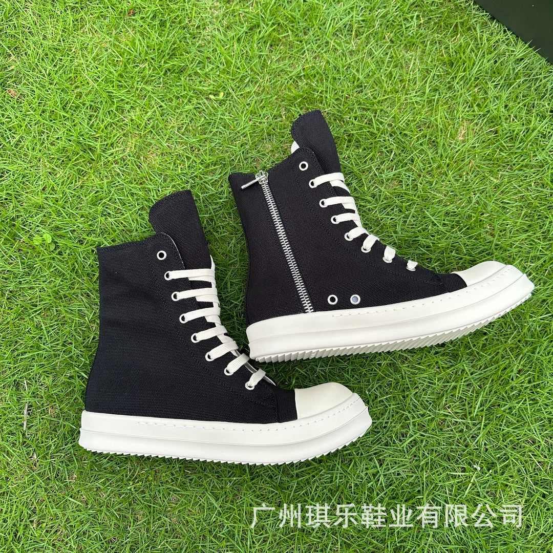 Plus-Size Thick-Soled, Black, Unisex Canvas Sneakers