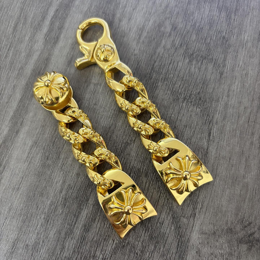 Chrome Hearts Gold Cross Motif Watch Chain with Lobster Clasp