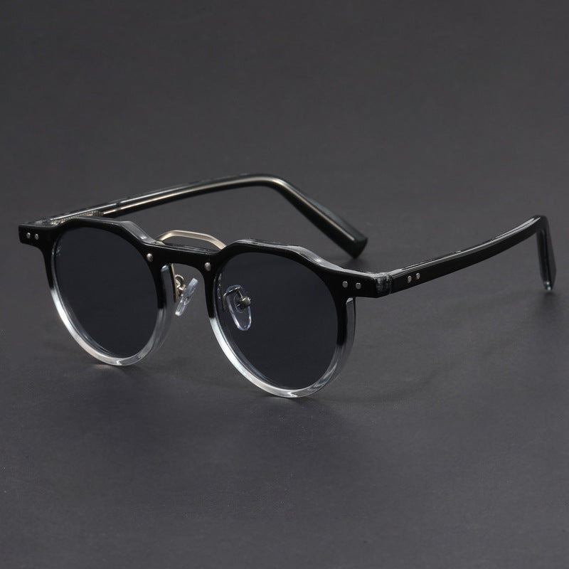 Punk small round frame faux acetate sunglasses