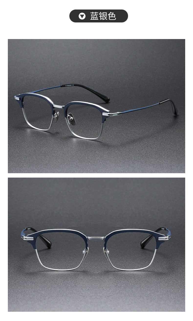 Square-frame business glasses made of pure titanium