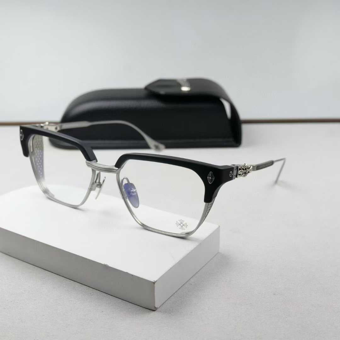 Chrome Hearts thick rimmed hollow out glasses with gold colored legs