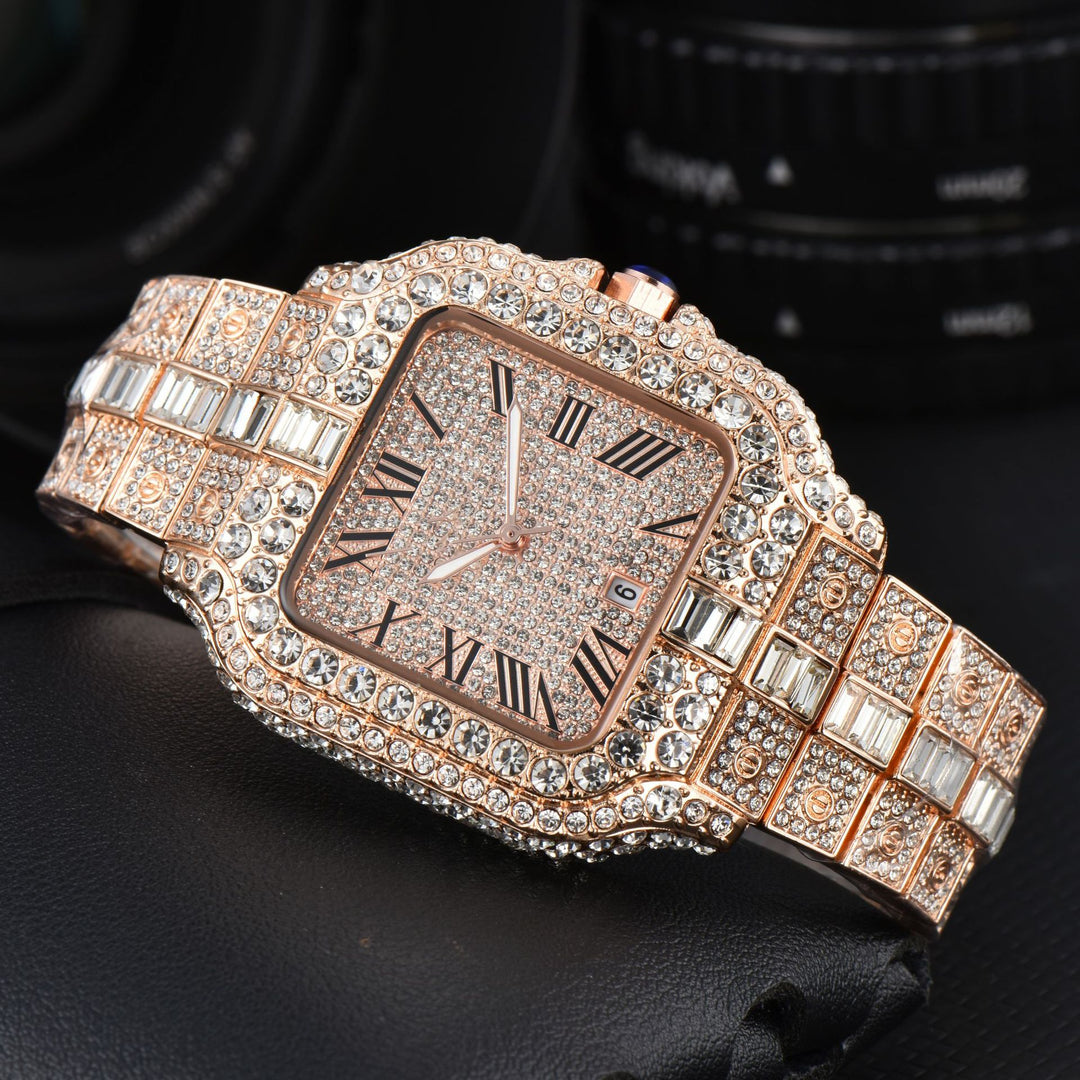 Square Full-Diamond Three-Hand Quartz Watch