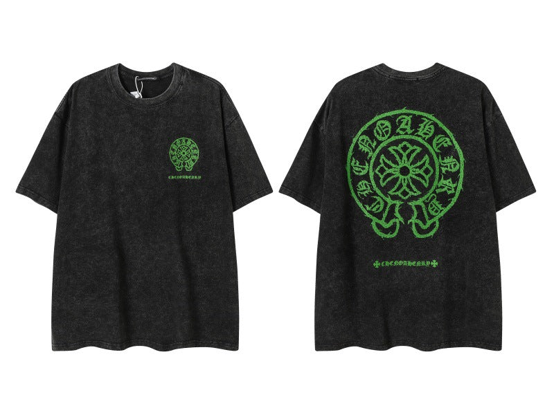 Chrome Heart horseshoe Sanskrit cross fluorescent wings T-shirt