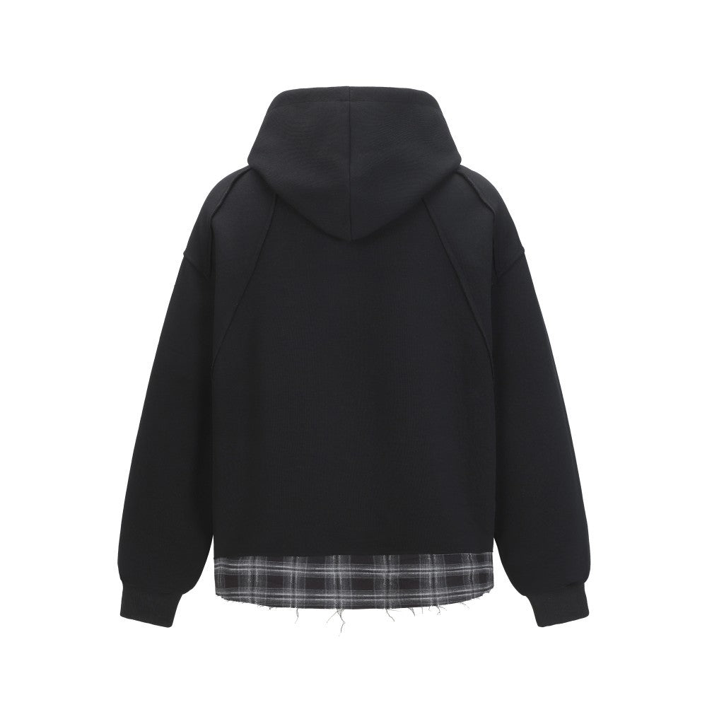 Faux Two-Piece Plaid Hooded Sweatshirt