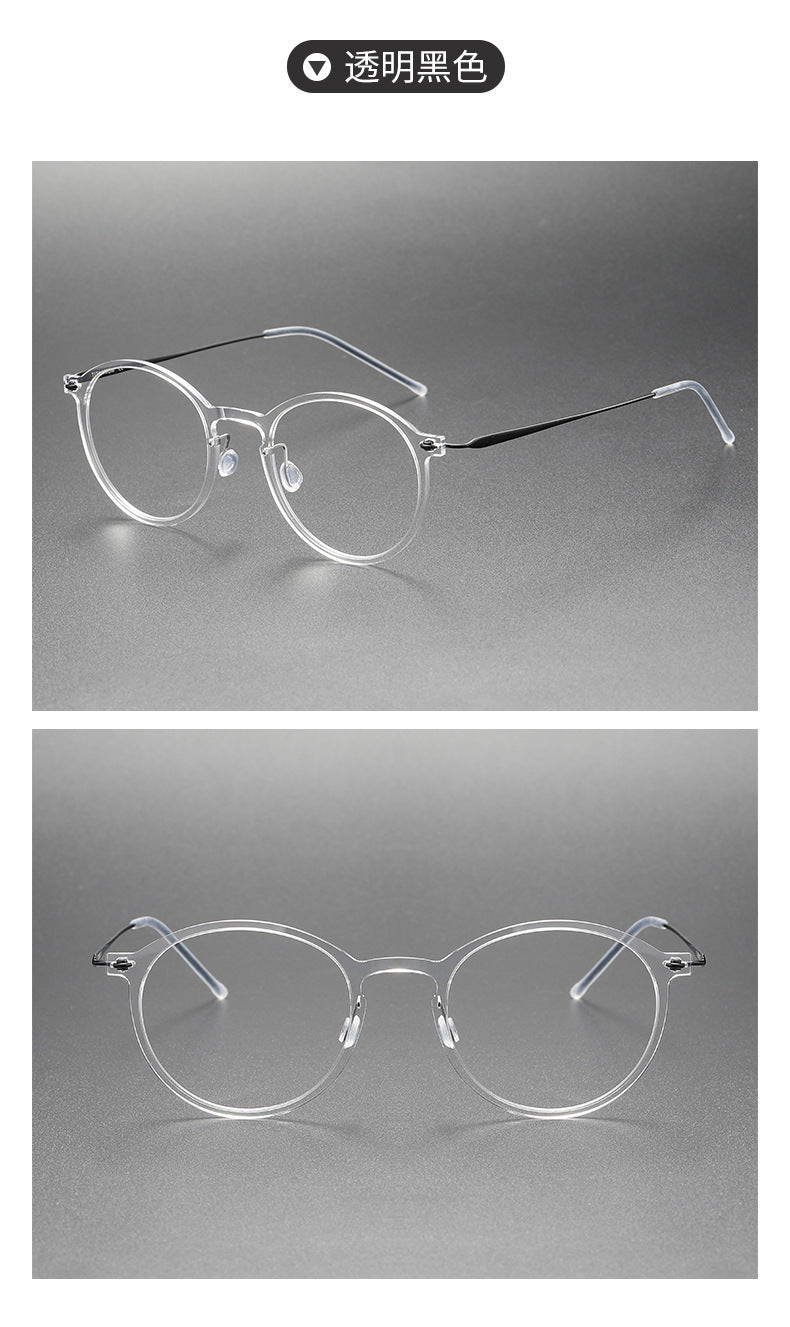 Clear Round Eyeglasses with Titanium Temples