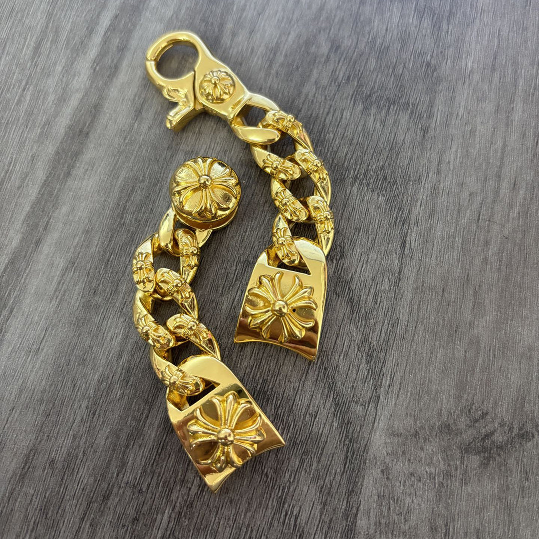 Chrome Hearts Gold Cross Motif Watch Chain with Lobster Clasp