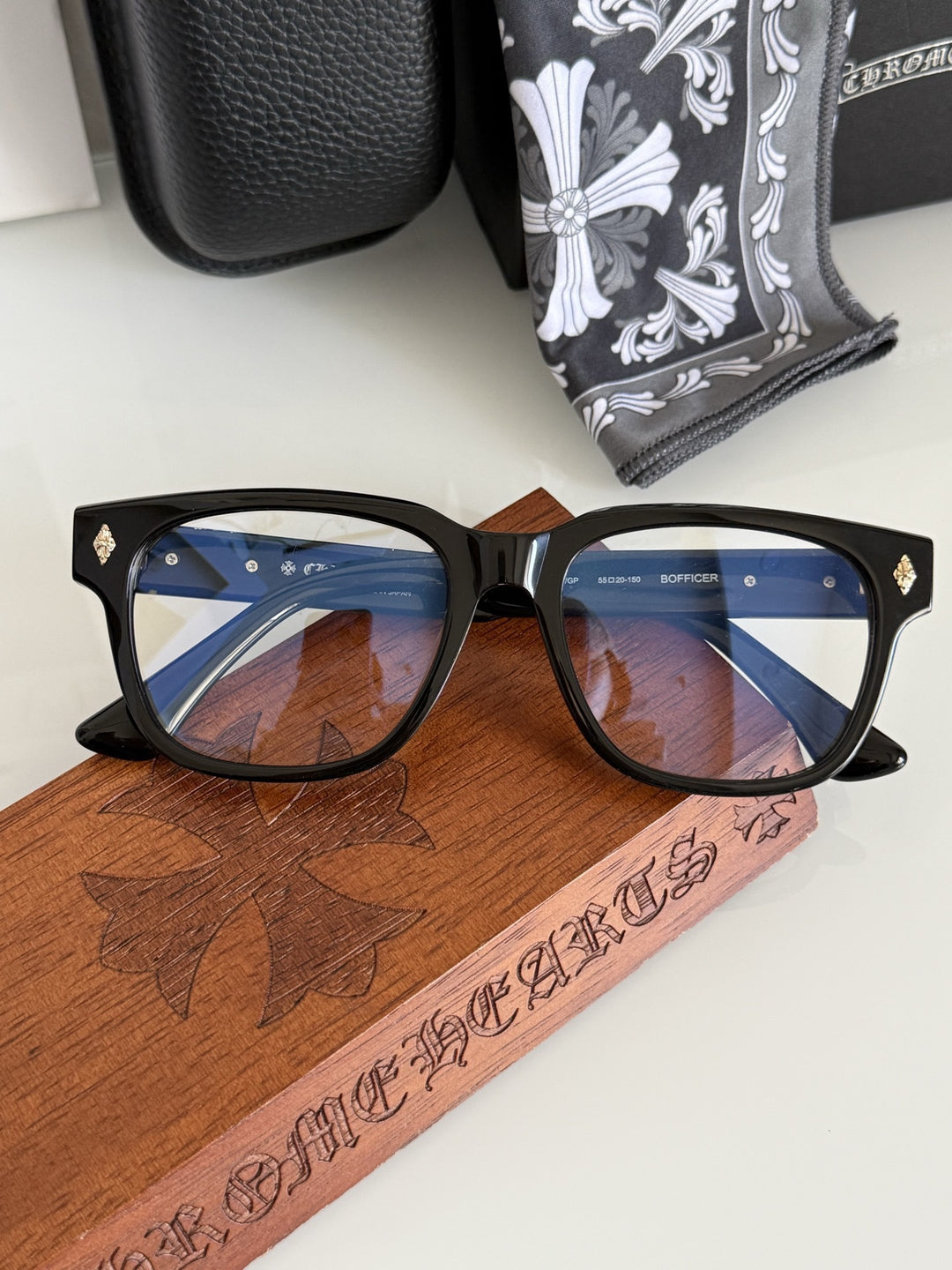 Chrome Hearts BOFFICER square frame glasses with cross pattern