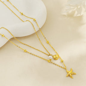starfish necklace pearl double-layered necklace