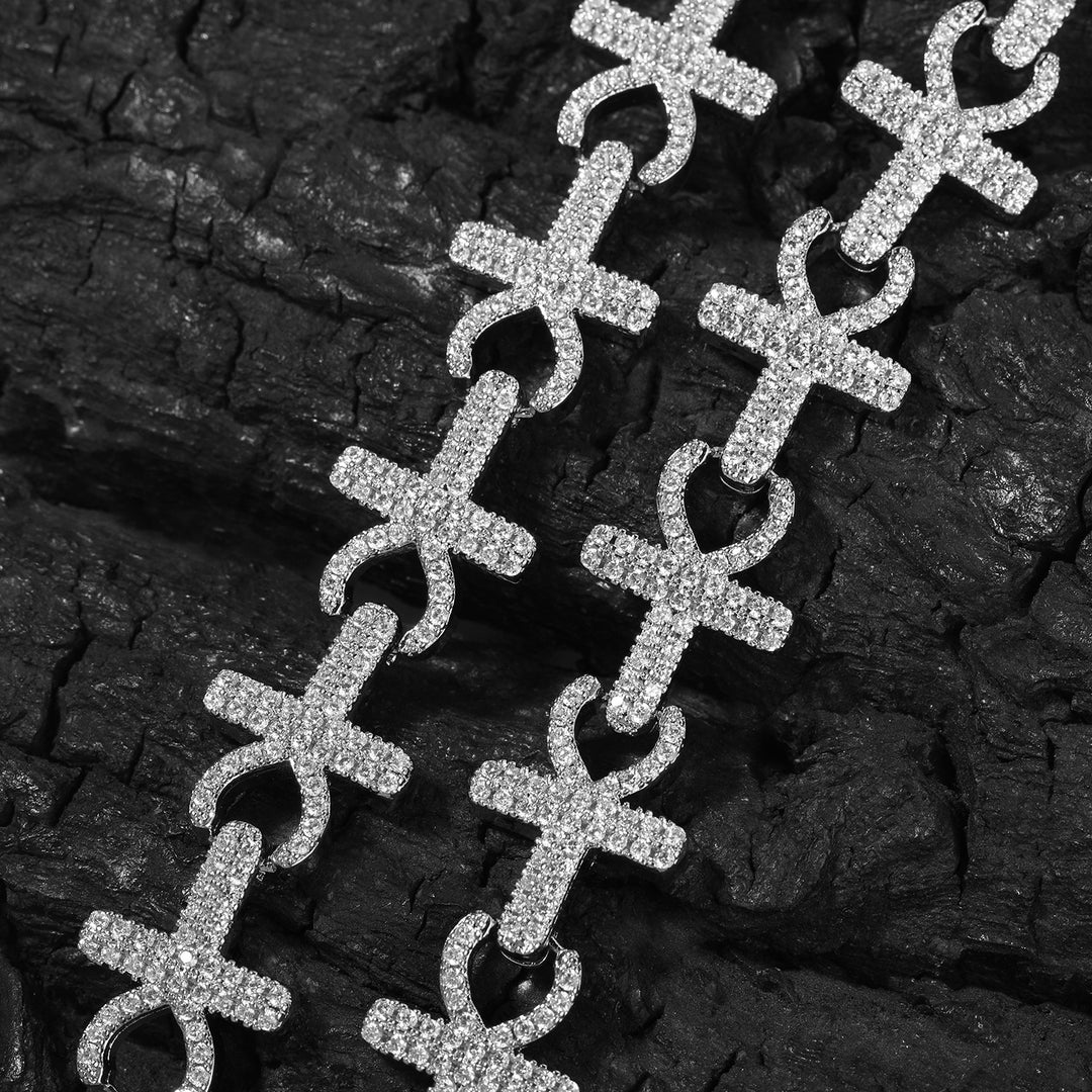 15mm Full-Diamond Cross Necklace & Bracelet