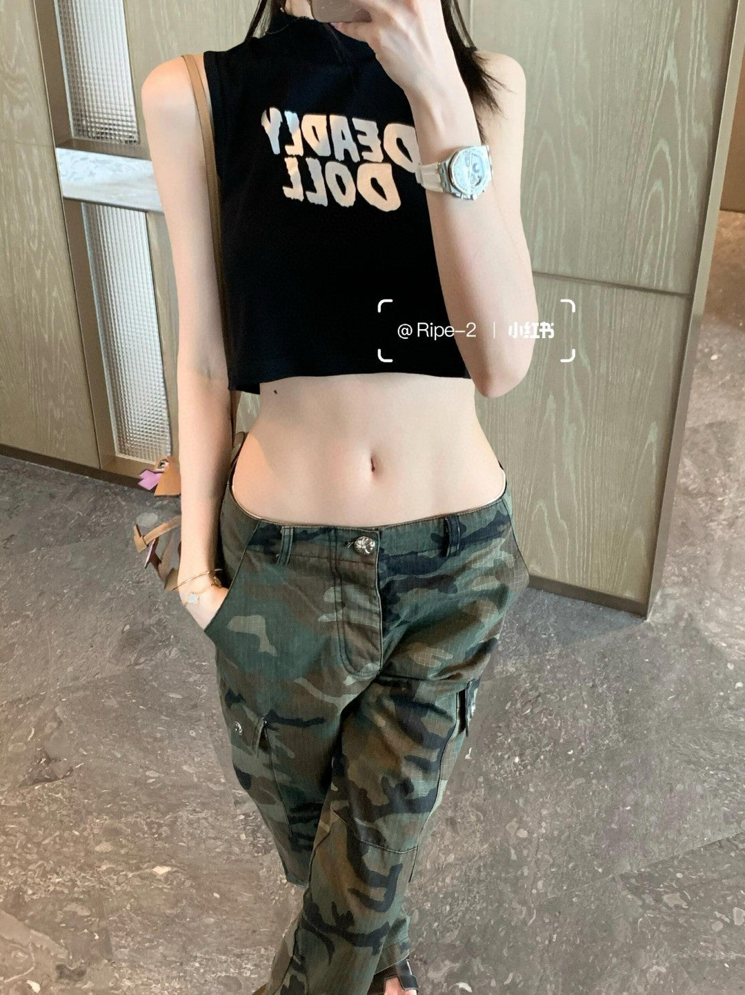 Chrome Hearts sexy tank top, retro cargo camouflage pants