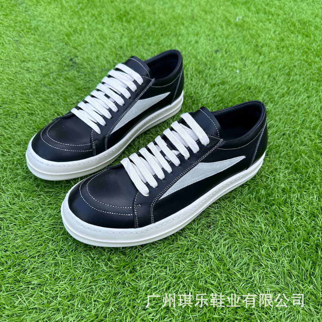 Calfskin Low-Top Skate Shoes Round Toe Flat Heel