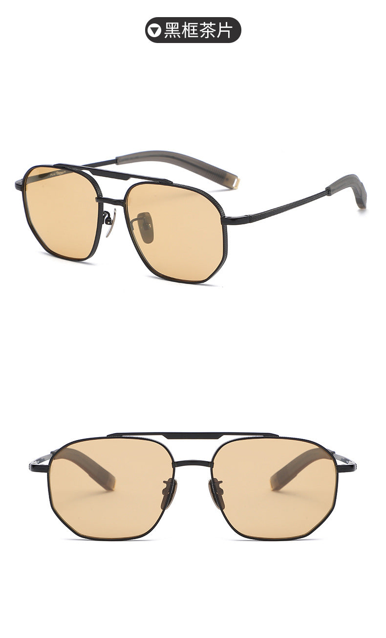 Oversized square pure titanium polarized sunglasses