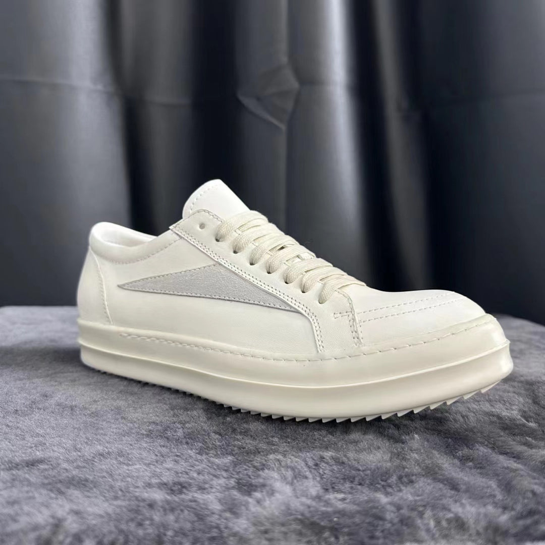 Calfskin Low-Top Skate Shoes Round Toe Flat Heel