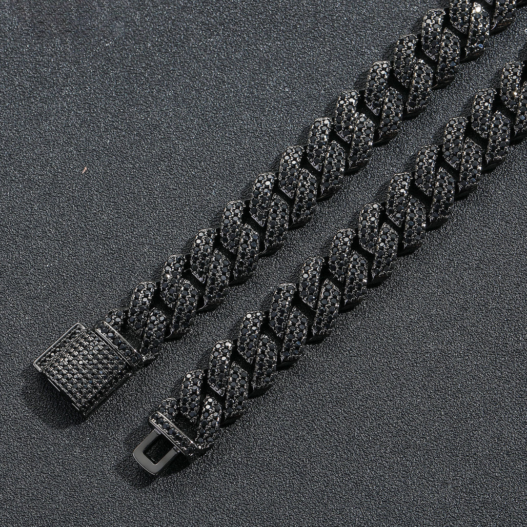 Hip-Hop Black Zirconia Rhombus Cuban Link Chain