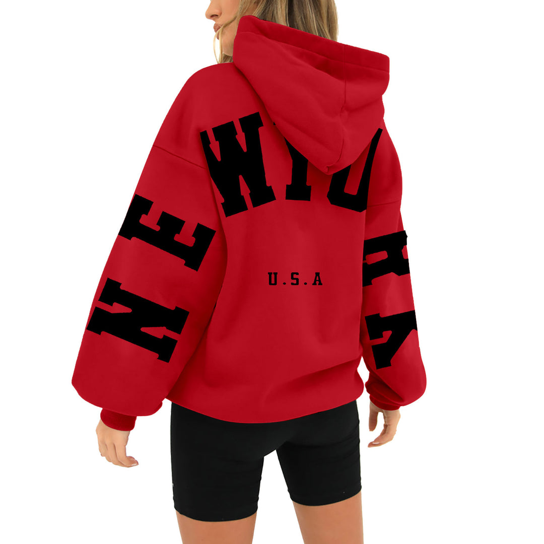 wyo newyork letter print hoodie, loose fit, oversized hoodie