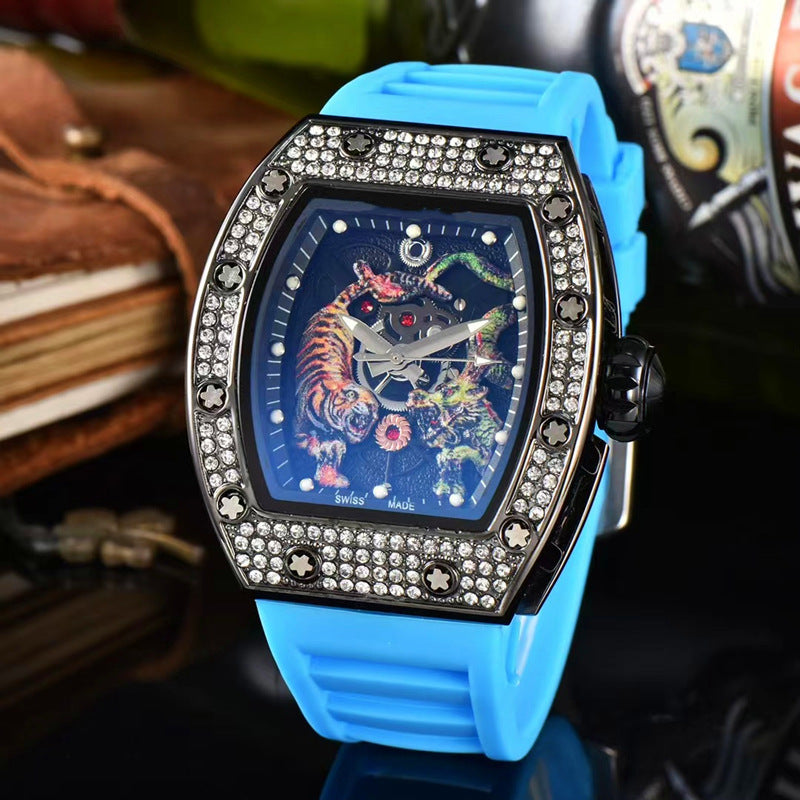 Tonneau-Shaped Water-Resistant Watch with Dragon & Tiger Totems