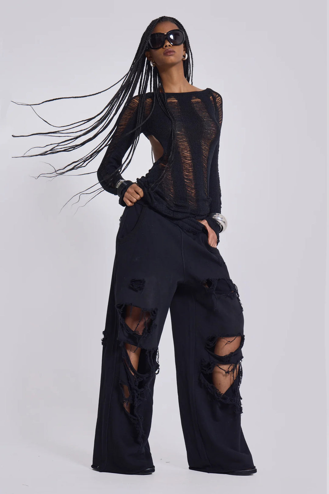 High-street trendy ripped hip-hop wide-leg sweatpants