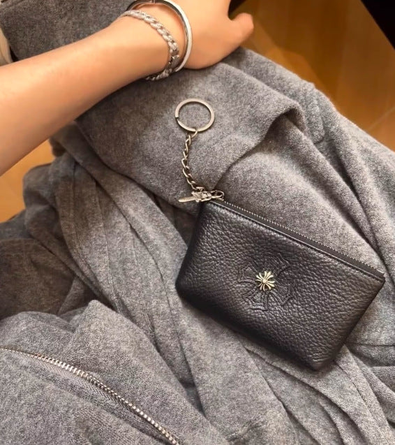 Chrome Hearts top-grain leather cross coin purse