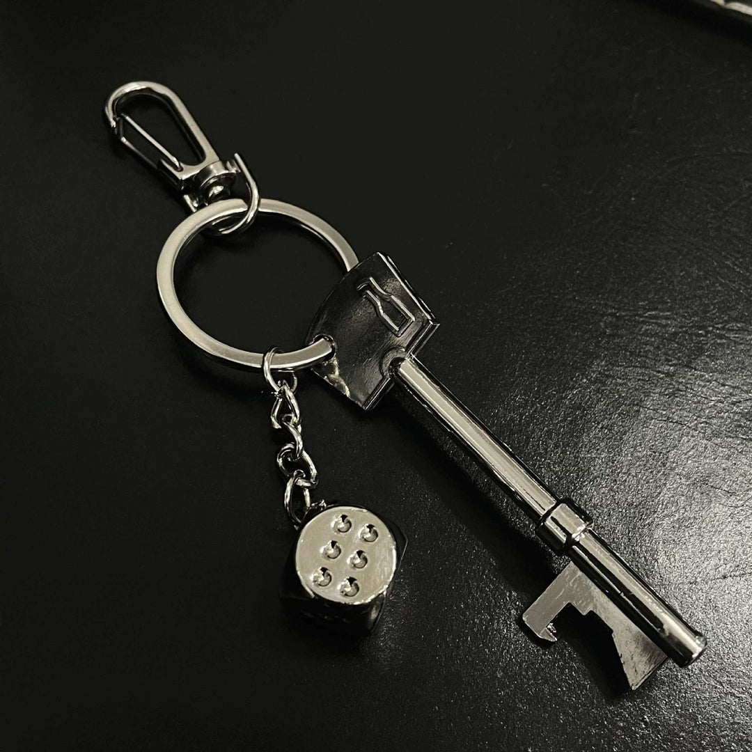 Solid "Black 8" & Silver Dice Keychain