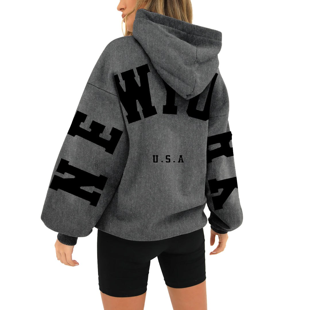 wyo newyork letter print hoodie, loose fit, oversized hoodie