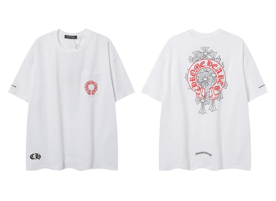 Chrome Heart horseshoe Sanskrit cross fluorescent wings T-shirt