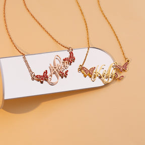 Butterfly Full Diamond Customized Name Necklace