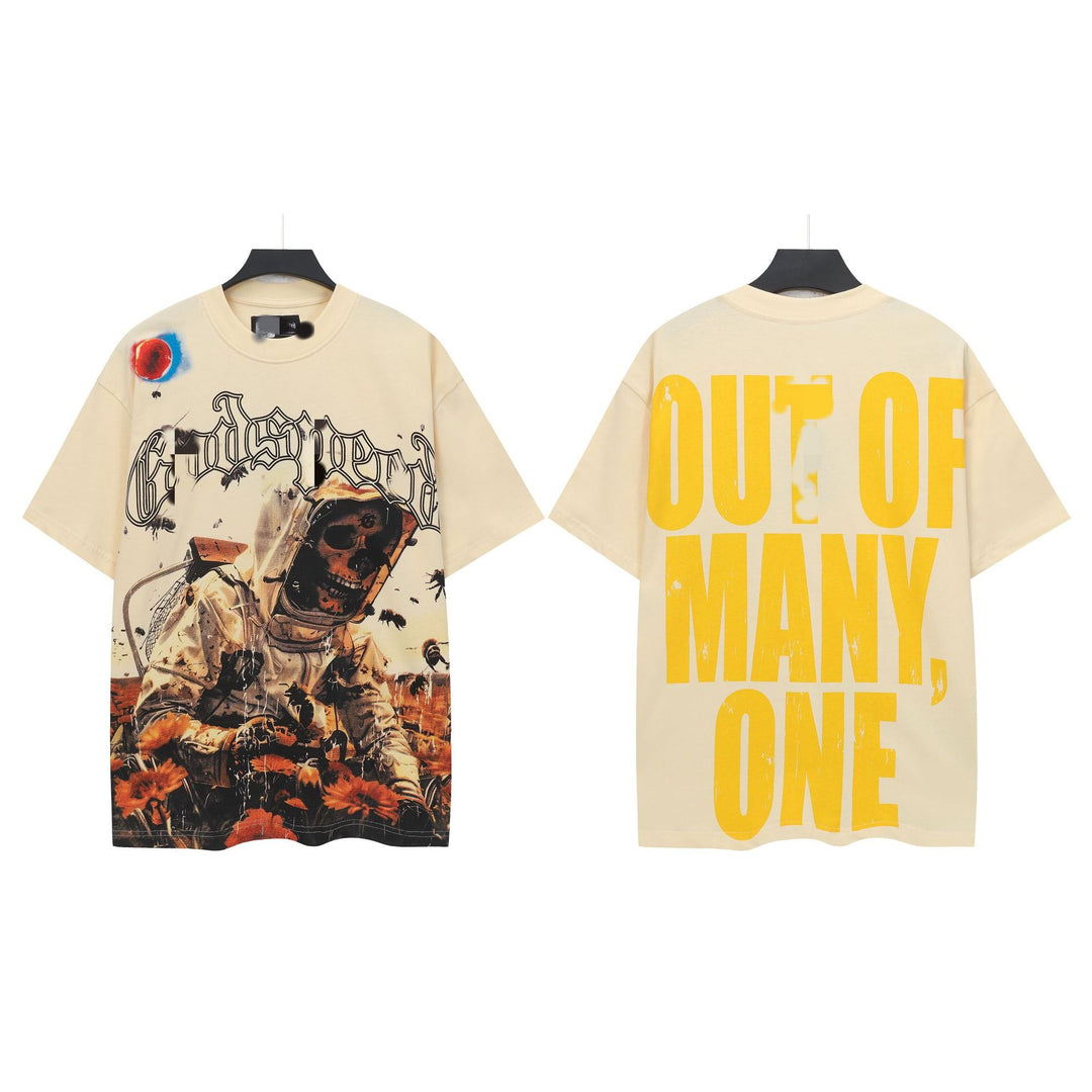 Skull Man rock band print hip-hop loose T-shirt