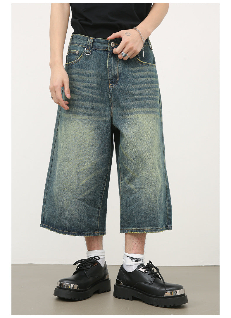 Summer Loose Fit Cropped Straight Leg Denim Shorts