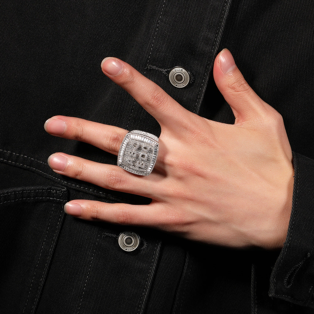 Hip-hop diamond-encrusted zircon DIY letter square ring