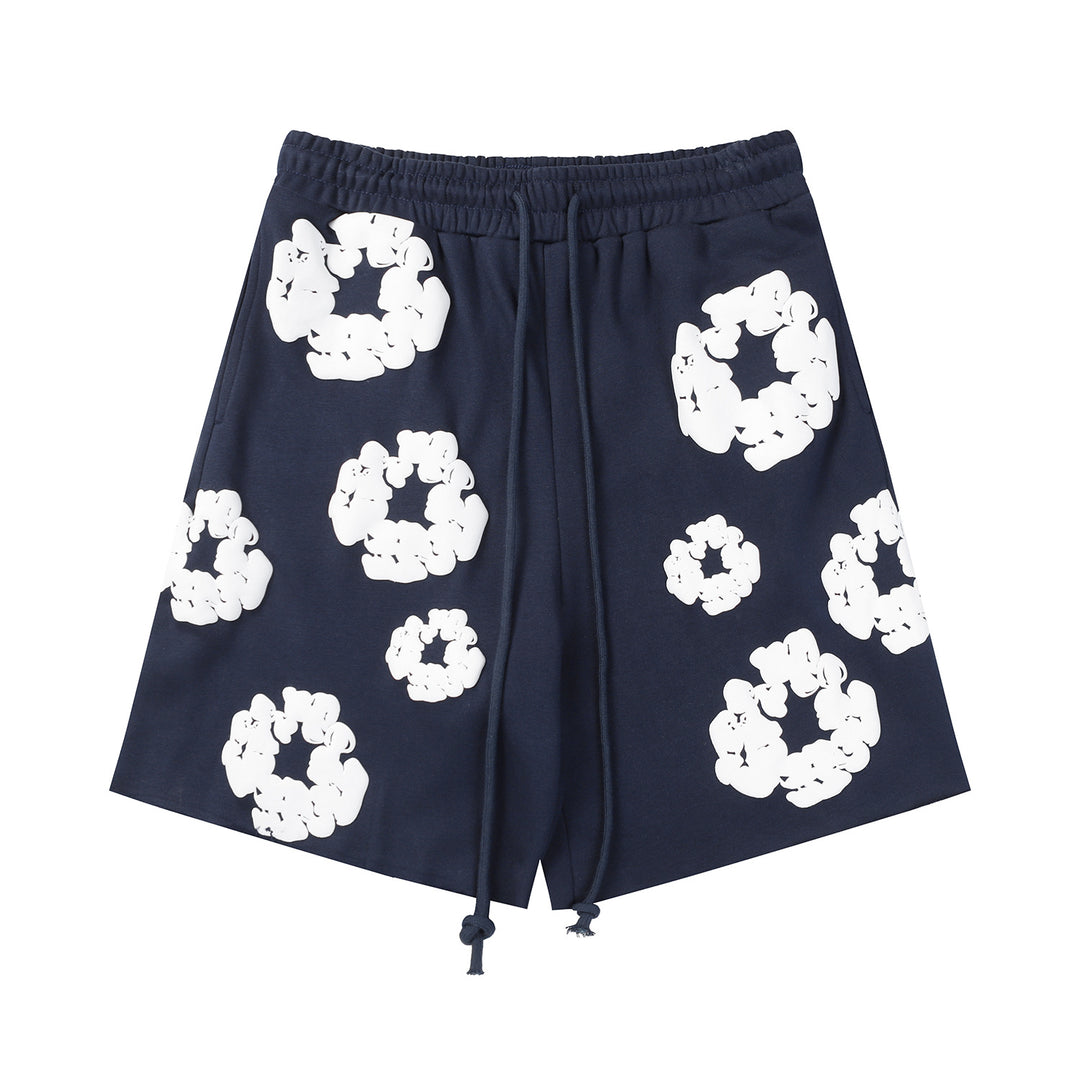 Foamed Kapok Flower Loose-Fitting Short-Sleeved Shorts