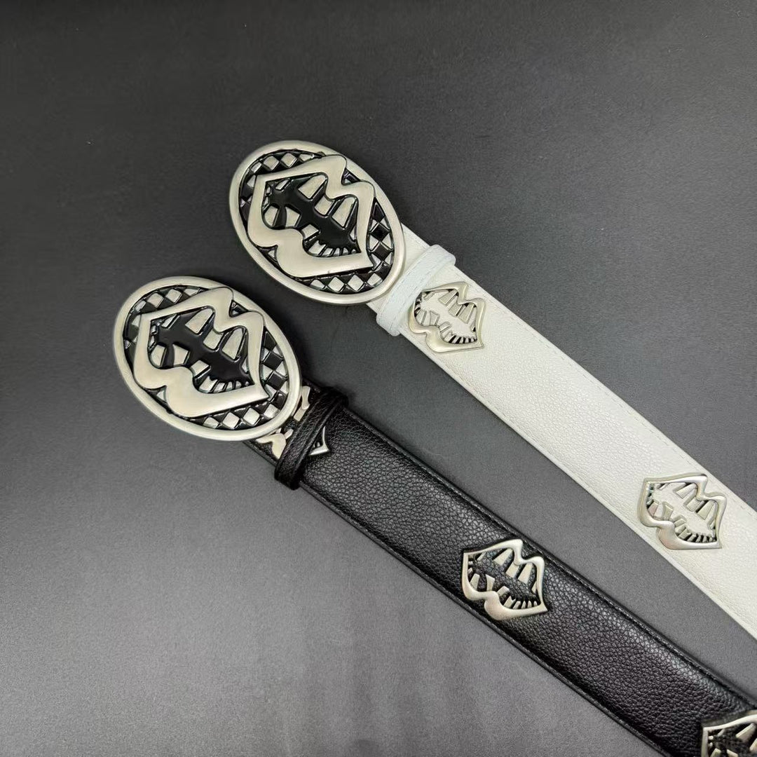 Chrome Hearts Silver Lips Distressed Belt