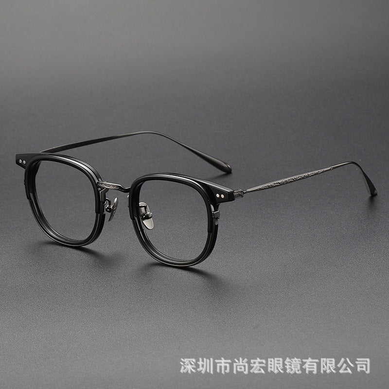 Retro and artistic carved pure titanium glasses for smaller faces