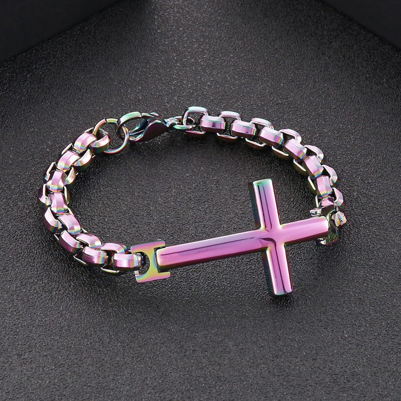 Personalized stainless steel men's cross square pearl bracelet