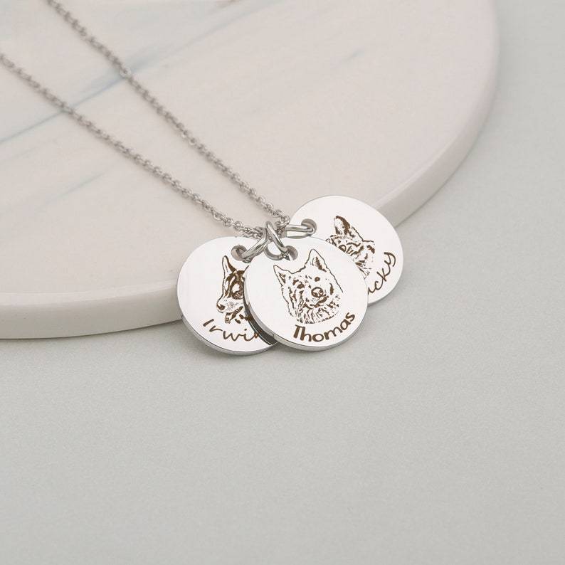 Personalized Engraved 3 Pet Photos Necklace with Name