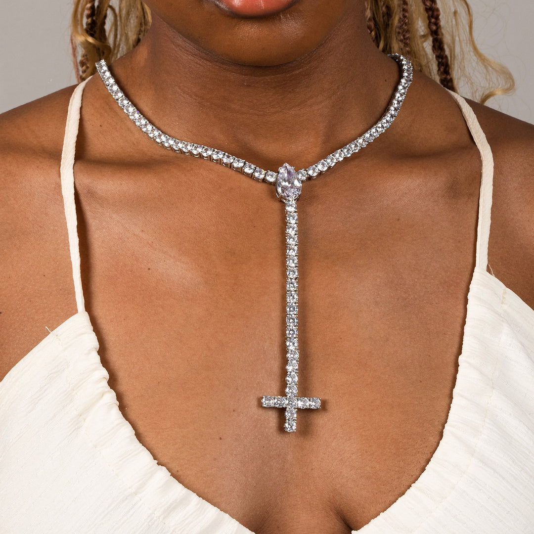5mm Spring-Clasp Teardrop Cross Necklace