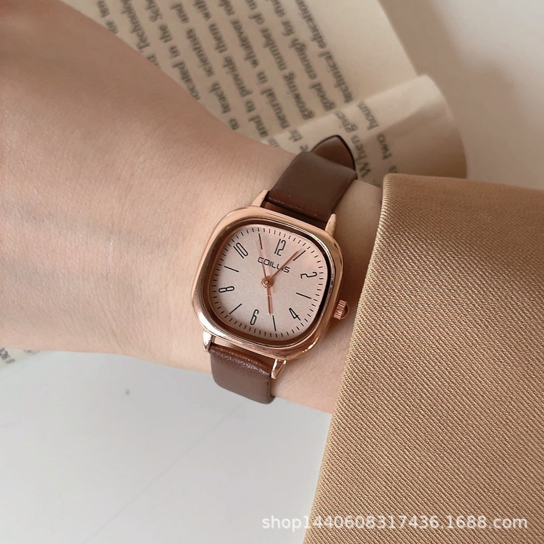 Retro British-Style Leather-Strap Watch for Students