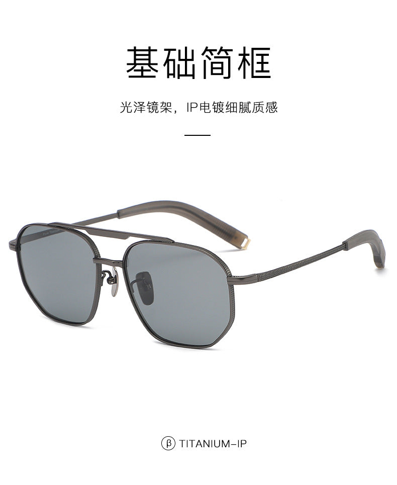 Oversized square pure titanium polarized sunglasses