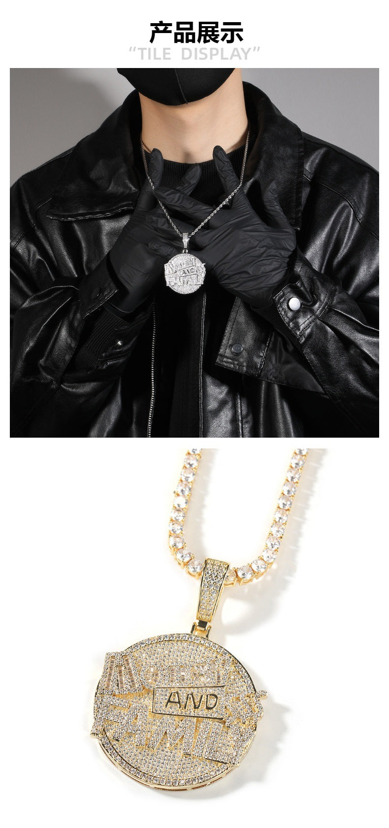 "Money and Family" letter pendant round disc necklace