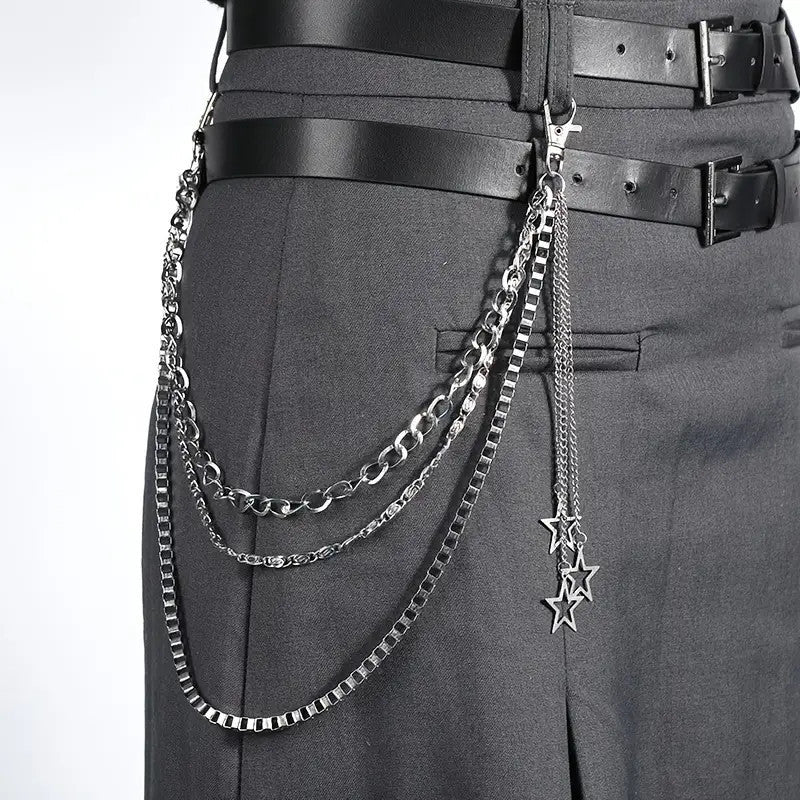 Irregular Pearl & Cuban Link Mixed-Material Punk Waist Chain