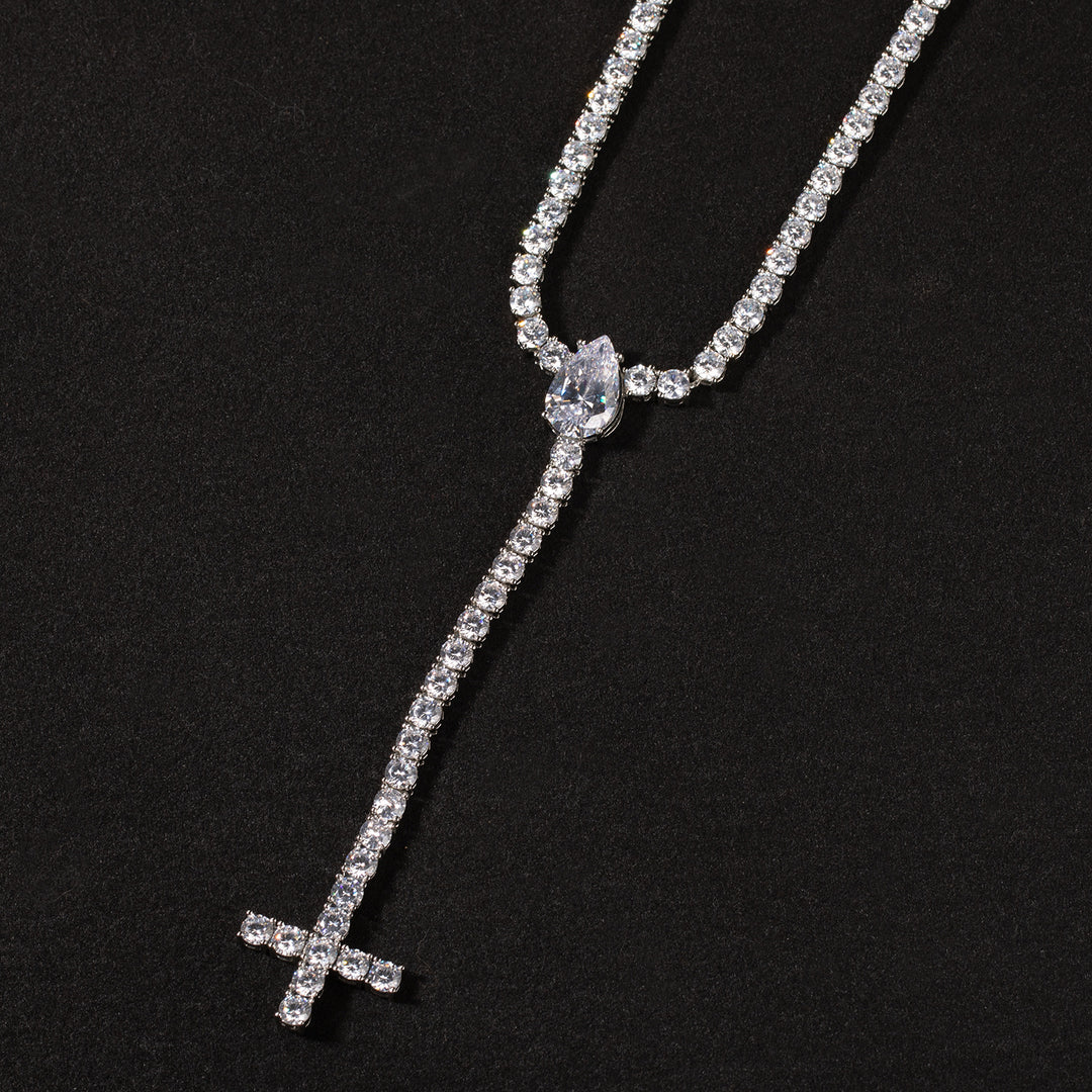 5mm Spring-Clasp Teardrop Cross Necklace