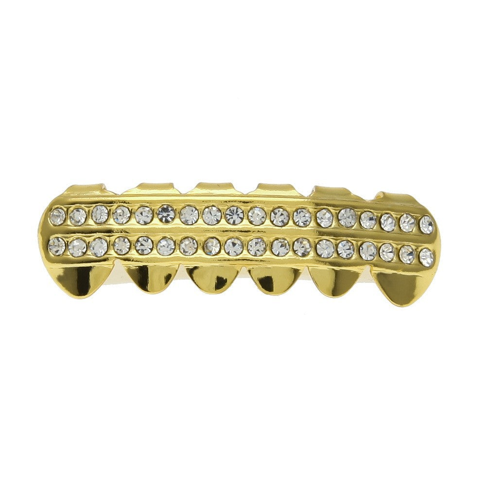 Hip-hop diamond-encrusted and gold-plated teeth grillz