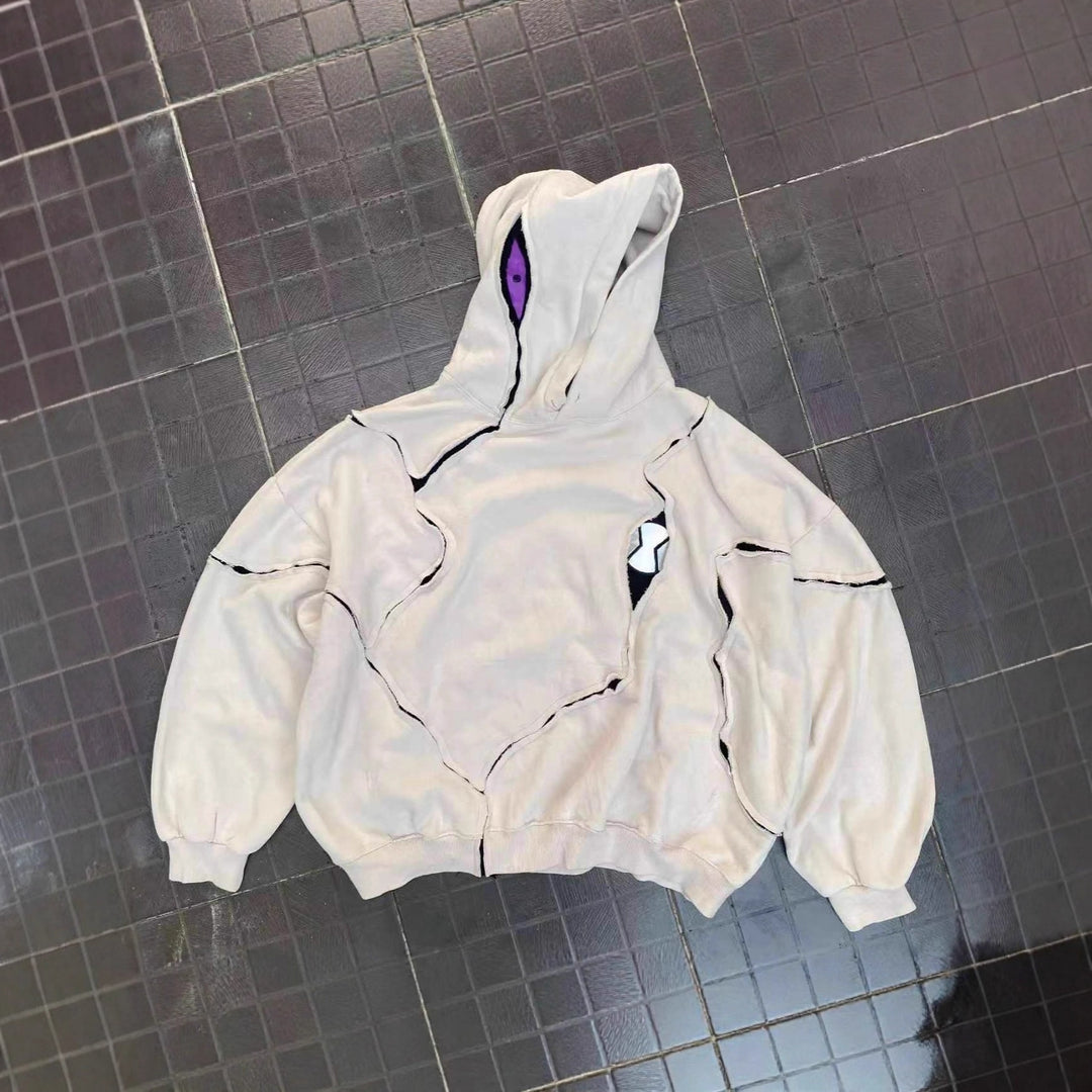 Patchwork Eye-Themed Unique Hooded Sweatshirt