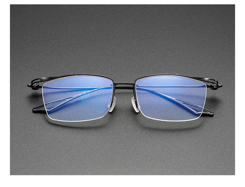 Plain color pure titanium handmade half-rimmed glasses